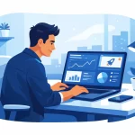 A startup founder working on an AI SaaS MVP development service dashboard on a laptop