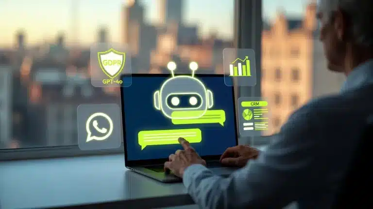 Custom AI chatbot development for small business UK powered by GPT-4o on a laptop screen