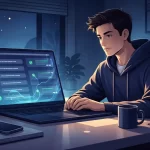 A startup founder reviewing an AI agent automation dashboard after hiring an AI agent developer